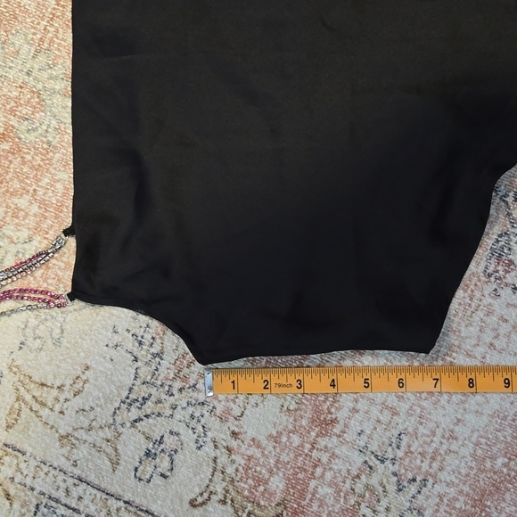 Rachel Zoe Black Satin Pink Rhinestone Strap Cropped Drape Front Cami Tank Sz M - Picture 10 of 11